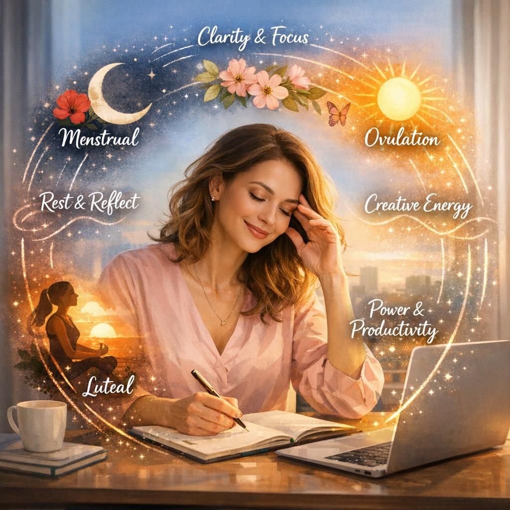 **Unlocking the Power of Feminine Alignment: Leveraging Hormonal Cycles for Peak Productivity and Creativity in Career Women**